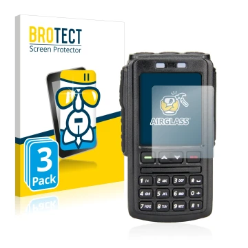 Parte frontal de un envase de producto con el logotipo de la marca BROTECT. Al lado se muestra el dispositivo AnyTone BT-01 co