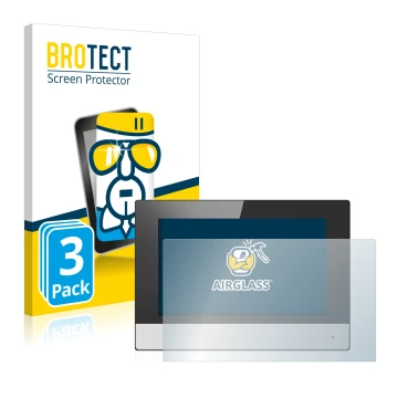 Parte frontal de un envase de producto con el logotipo de la marca BROTECT. Al lado se muestra el dispositivo Hikvision DS-KH6