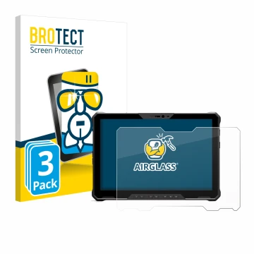 Parte frontal de un envase de producto con el logotipo de la marca BROTECT. Al lado se muestra el dispositivo Dell Latitude 72