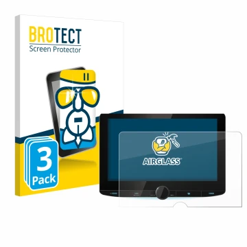 Parte frontal de un envase de producto con el logotipo de la marca BROTECT. Al lado se muestra el dispositivo Kenwood DNR992RV