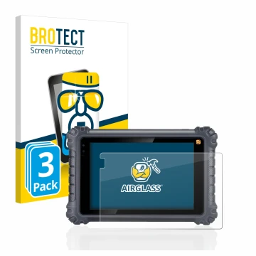 Parte frontal de un envase de producto con el logotipo de la marca BROTECT. Al lado se muestra el dispositivo Autel MaxiCom MK