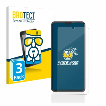 Parte frontal de un envase de producto con el logotipo de la marca BROTECT. Al lado se muestra el dispositivo Beafon M6s premi