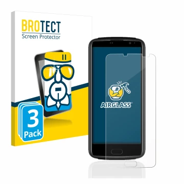 Parte frontal de un envase de producto con el logotipo de la marca BROTECT. Al lado se muestra el dispositivo Beafon M7 premiu