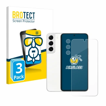 Parte frontal de un envase de producto con el logotipo de la marca BROTECT. Al lado se muestra el dispositivo Samsung Galaxy S