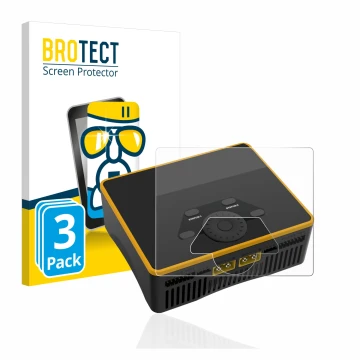 Parte frontal de un envase de producto con el logotipo de la marca BROTECT. Al lado se muestra el dispositivo Junsi iCharger D