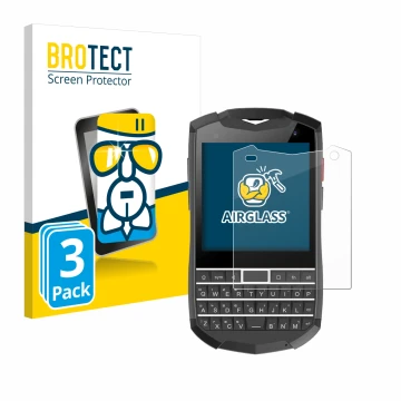 Parte frontal de un envase de producto con el logotipo de la marca BROTECT. Al lado se muestra el dispositivo Unihertz Titan P