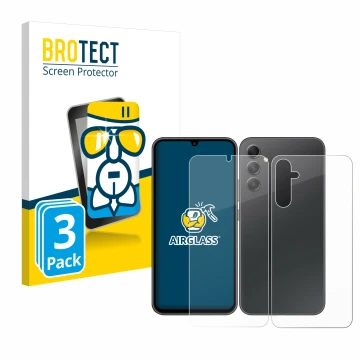 Parte frontal de un envase de producto con el logotipo de la marca BROTECT. Al lado se muestra el dispositivo Samsung Galaxy A