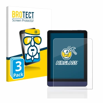 Parte frontal de un envase de producto con el logotipo de la marca BROTECT. Al lado se muestra el dispositivo Meebook M6 6