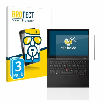 Parte frontal de un envase de producto con el logotipo de la marca BROTECT. Al lado se muestra el dispositivo Lenovo Thinkpad 