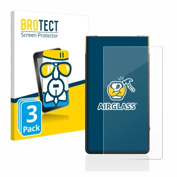 Parte frontal de un envase de producto con el logotipo de la marca BROTECT. Al lado se muestra el dispositivo Sony Walkman NW-
