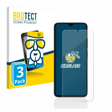 Parte frontal de un envase de producto con el logotipo de la marca BROTECT. Al lado se muestra el dispositivo Xiaomi Redmi 12C