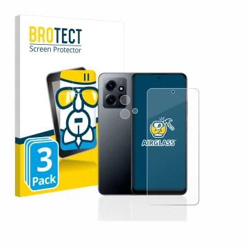 Parte frontal de un envase de producto con el logotipo de la marca BROTECT. Al lado se muestra el dispositivo Xiaomi Redmi Not