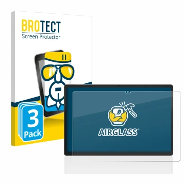 Parte frontal de un envase de producto con el logotipo de la marca BROTECT. Al lado se muestra el dispositivo Jumper EZpad M11