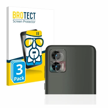Parte frontal de un envase de producto con el logotipo de la marca BROTECT. Al lado se muestra el dispositivo Motorola Edge 30
