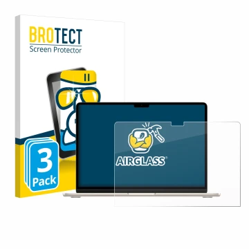 Parte frontal de un envase de producto con el logotipo de la marca BROTECT. Al lado se muestra el dispositivo Apple MacBook Ai