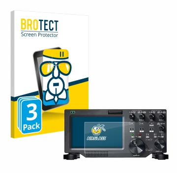 Parte frontal de un envase de producto con el logotipo de la marca BROTECT. Al lado se muestra el dispositivo FlexRadio Maestr