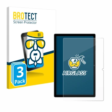 Parte frontal de un envase de producto con el logotipo de la marca BROTECT. Al lado se muestra el dispositivo Blackview Tab 15