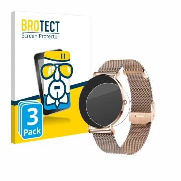 Parte frontal de un envase de producto con el logotipo de la marca BROTECT. Al lado se muestra el dispositivo Xcoast X-Watch S
