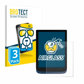 Parte frontal de un envase de producto con el logotipo de la marca BROTECT. Al lado se muestra el dispositivo Vivlio InkPad 3 