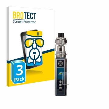 Parte frontal de un envase de producto con el logotipo de la marca BROTECT. Al lado se muestra el dispositivo Voopoo Drag M100