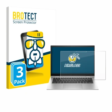 Parte frontal de un envase de producto con el logotipo de la marca BROTECT. Al lado se muestra el dispositivo HP EliteBook x36