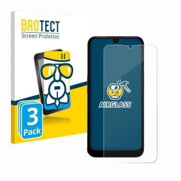 Parte frontal de un envase de producto con el logotipo de la marca BROTECT. Al lado se muestra el dispositivo Doro 8200 con su