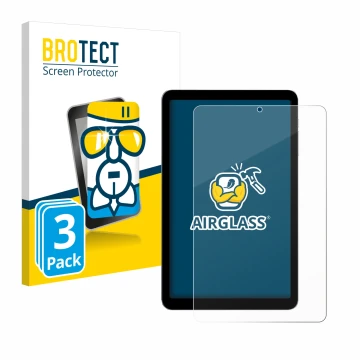 Parte frontal de un envase de producto con el logotipo de la marca BROTECT. Al lado se muestra el dispositivo Alldocube iPlay 