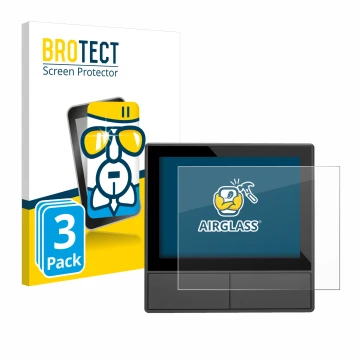 Parte frontal de un envase de producto con el logotipo de la marca BROTECT. Al lado se muestra el dispositivo SONOFF NSPanel S