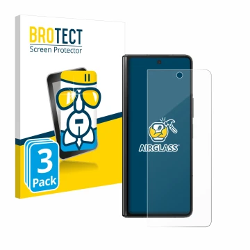 Parte frontal de un envase de producto con el logotipo de la marca BROTECT. Al lado se muestra el dispositivo Samsung Galaxy Z