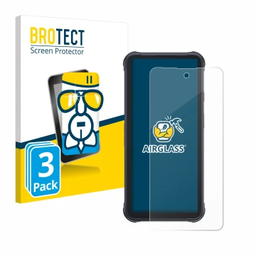 Parte frontal de un envase de producto con el logotipo de la marca BROTECT. Al lado se muestra el dispositivo Cubot King Kong 