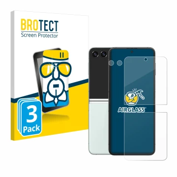Parte frontal de un envase de producto con el logotipo de la marca BROTECT. Al lado se muestra el dispositivo Samsung Galaxy Z
