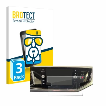 Parte frontal de un envase de producto con el logotipo de la marca BROTECT. Al lado se muestra el dispositivo Volkswagen Polo 