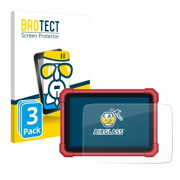 Parte frontal de un envase de producto con el logotipo de la marca BROTECT. Al lado se muestra el dispositivo Launch X-431 Eur