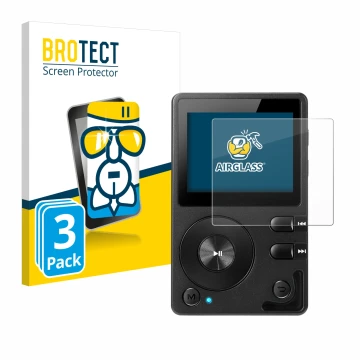 Parte frontal de un envase de producto con el logotipo de la marca BROTECT. Al lado se muestra el dispositivo Hifi Walker H2 c