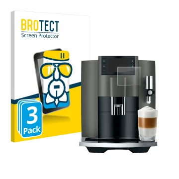 Parte frontal de un envase de producto con el logotipo de la marca BROTECT. Al lado se muestra el dispositivo Jura E8 (EC) con