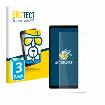 Parte frontal de un envase de producto con el logotipo de la marca BROTECT. Al lado se muestra el dispositivo Samsung Galaxy T