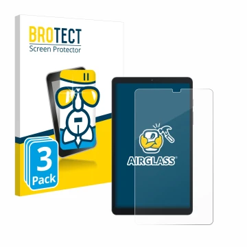 Parte frontal de un envase de producto con el logotipo de la marca BROTECT. Al lado se muestra el dispositivo Blackview Tab 60