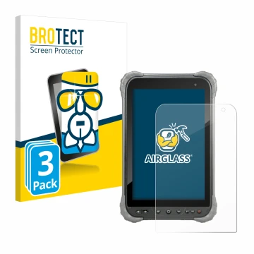 Parte frontal de un envase de producto con el logotipo de la marca BROTECT. Al lado se muestra el dispositivo Juniper Systems 