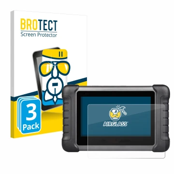 Parte frontal de un envase de producto con el logotipo de la marca BROTECT. Al lado se muestra el dispositivo Autel MaxiCheck 