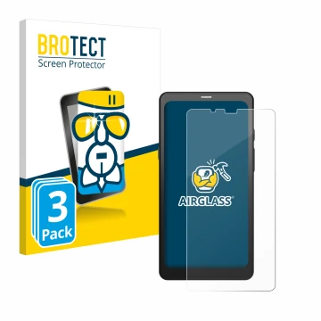 Parte frontal de un envase de producto con el logotipo de la marca BROTECT. Al lado se muestra el dispositivo Boox Palma con s