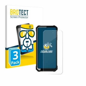 Parte frontal de un envase de producto con el logotipo de la marca BROTECT. Al lado se muestra el dispositivo Oukitel WP23 con