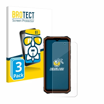Parte frontal de un envase de producto con el logotipo de la marca BROTECT. Al lado se muestra el dispositivo Hotwav Cyber 13 