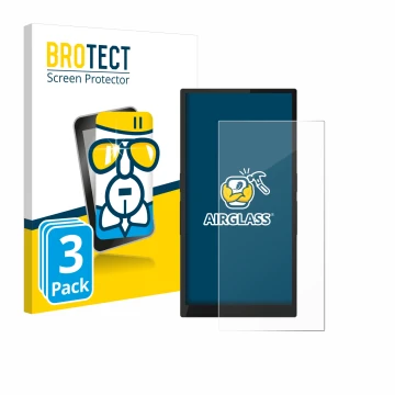 Parte frontal de un envase de producto con el logotipo de la marca BROTECT. Al lado se muestra el dispositivo Hiby R6 Pro II (