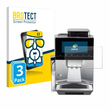 Parte frontal de un envase de producto con el logotipo de la marca BROTECT. Al lado se muestra el dispositivo Siemens EQ900 TQ