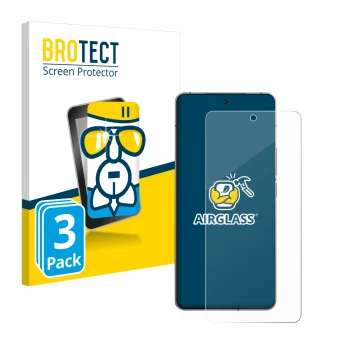 Parte frontal de un envase de producto con el logotipo de la marca BROTECT. Al lado se muestra el dispositivo Vivo iQOO 12 con