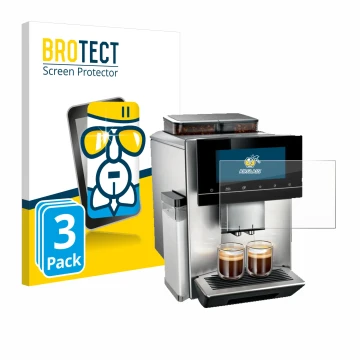 Parte frontal de un envase de producto con el logotipo de la marca BROTECT. Al lado se muestra el dispositivo Siemens EQ900 TQ