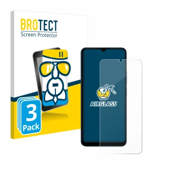 Parte frontal de un envase de producto con el logotipo de la marca BROTECT. Al lado se muestra el dispositivo Xiaomi Redmi 13C