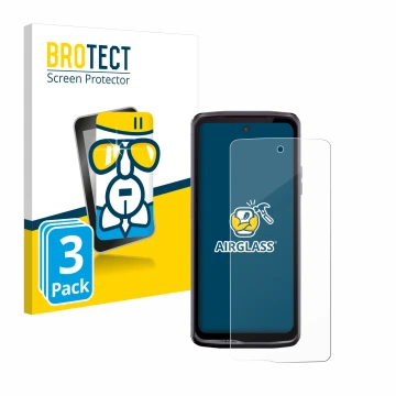 Parte frontal de un envase de producto con el logotipo de la marca BROTECT. Al lado se muestra el dispositivo Crosscall Stella