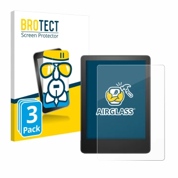 Parte frontal de un envase de producto con el logotipo de la marca BROTECT. Al lado se muestra el dispositivo Amazon Kindle Pa