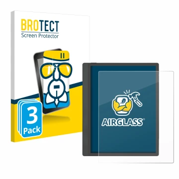 Parte frontal de un envase de producto con el logotipo de la marca BROTECT. Al lado se muestra el dispositivo Boox Tab Ultra C
